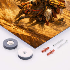 Xuanzang returning with sutras through desert metal print mockup