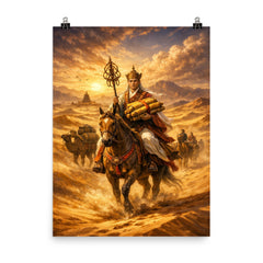 Xuanzang returning with sutras through desert poster on a plain backdrop in size 8"x10".
