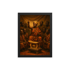 Yaa Asantewaa golden stool war council framed print on a plain backdrop in size 12"x16".