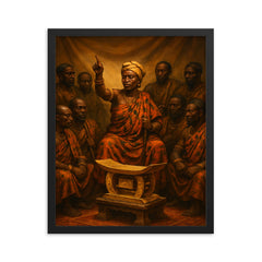 Yaa Asantewaa golden stool war council framed print on a plain backdrop in size 16"x20".