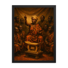 Yaa Asantewaa golden stool war council framed print on a plain backdrop in size 18"x24".