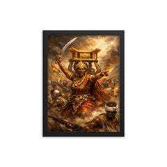Yaa Asantewaa leading the Golden Stool war framed print on a plain backdrop in size 12"x16".