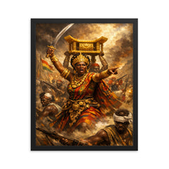 Yaa Asantewaa leading the Golden Stool war framed print on a plain backdrop in size 16"x20".