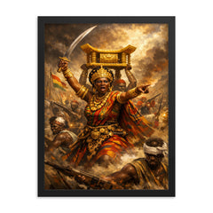 Yaa Asantewaa leading the Golden Stool war framed print on a plain backdrop in size 18"x24".