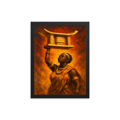 Yaa Asantewaa raising the Golden Stool framed print on a plain backdrop in size 12"x16".