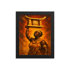 Yaa Asantewaa raising the Golden Stool framed print on a plain backdrop in size 8"x10".