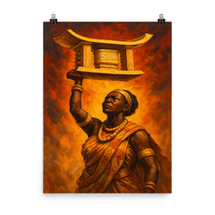 Yaa Asantewaa raising the Golden Stool poster on a plain backdrop in size 8"x10".