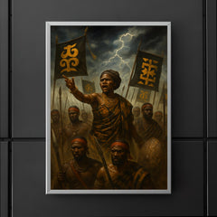 Yaa Asantewaa rallying Ashanti warriors beneath storm banners poster 5
