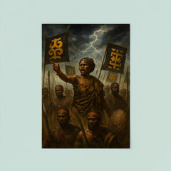 Yaa Asantewaa rallying Ashanti warriors beneath storm banners poster 8
