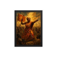 Yaa Asantewaa rallying Ashanti warriors framed print on a plain backdrop in size 12"x16".