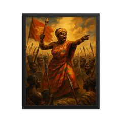 Yaa Asantewaa rallying Ashanti warriors framed print on a plain backdrop in size 16"x20".