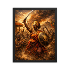 Yaa Asantewaa rallying Ashanti warriors framed print on a plain backdrop in size 16"x20".