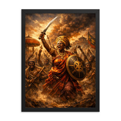 Yaa Asantewaa rallying Ashanti warriors framed print on a plain backdrop in size 18"x24".