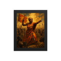 Yaa Asantewaa rallying Ashanti warriors framed print on a plain backdrop in size 8"x10".