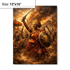 Yaa Asantewaa rallying Ashanti warriors metal print on a plain backdrop in size 12"x16".