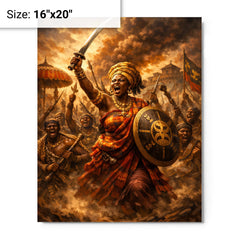 Yaa Asantewaa rallying Ashanti warriors metal print on a plain backdrop in size 16"x20".