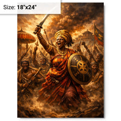 Yaa Asantewaa rallying Ashanti warriors metal print on a plain backdrop in size 18"x24".