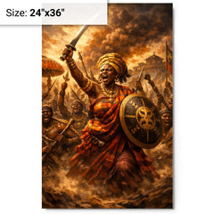 Yaa Asantewaa rallying Ashanti warriors metal print on a plain backdrop in size 24"x36".