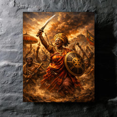 Yaa Asantewaa rallying Ashanti warriors metal print mockup