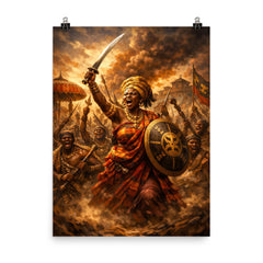 Yaa Asantewaa rallying Ashanti warriors poster on a plain backdrop in size 8"x10".