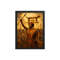 Yaa Asantewaa rallying the Ashanti Golden Stool framed print on a plain backdrop in size 12"x16".