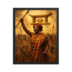 Yaa Asantewaa rallying the Ashanti Golden Stool framed print on a plain backdrop in size 16"x20".