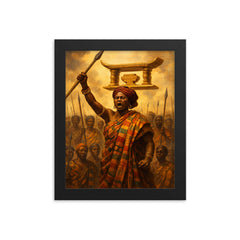 Yaa Asantewaa rallying the Ashanti Golden Stool framed print on a plain backdrop in size 8"x10".