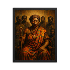 Yaa Asantewaa war council portrait framed print on a plain backdrop in size 16"x20".