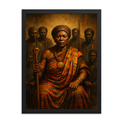 Yaa Asantewaa war council portrait framed print on a plain backdrop in size 18"x24".