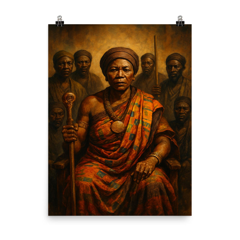 Yaa Asantewaa war council portrait poster on a plain backdrop in size 8