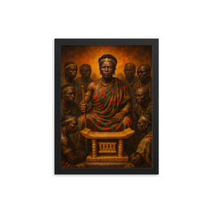 Yaa Asantewaa with golden stool war council framed print on a plain backdrop in size 12"x16".