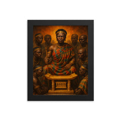 Yaa Asantewaa with golden stool war council framed print on a plain backdrop in size 8"x10".