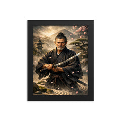 Yagyu Munenori zen garden swordsman portrait framed print on a plain backdrop in size 8"x10".