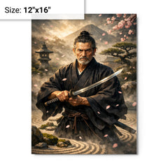 Yagyu Munenori zen garden swordsman portrait metal print on a plain backdrop in size 12"x16".