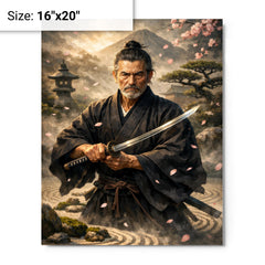 Yagyu Munenori zen garden swordsman portrait metal print on a plain backdrop in size 16"x20".