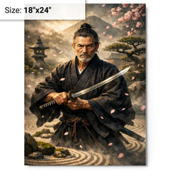 Yagyu Munenori zen garden swordsman portrait metal print on a plain backdrop in size 18"x24".