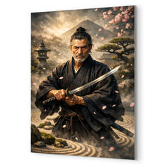 Yagyu Munenori zen garden swordsman portrait metal print mockup