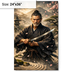 Yagyu Munenori zen garden swordsman portrait metal print on a plain backdrop in size 24"x36".