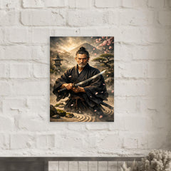 Yagyu Munenori zen garden swordsman portrait metal print mockup