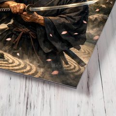Yagyu Munenori zen garden swordsman portrait metal print mockup