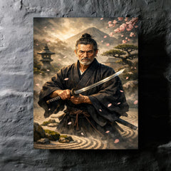 Yagyu Munenori zen garden swordsman portrait metal print mockup