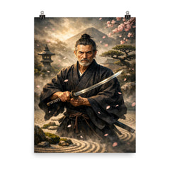 Yagyu Munenori zen garden swordsman portrait poster on a plain backdrop in size 8"x10".