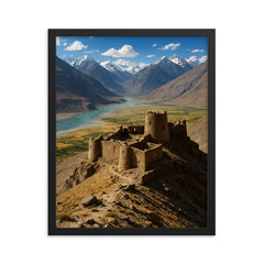 Yamchun Fortress Wakhan Valley Tajikistan framed print on a plain backdrop in size 16"x20".
