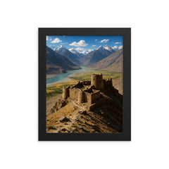 Yamchun Fortress Wakhan Valley Tajikistan framed print on a plain backdrop in size 8"x10".