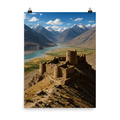Yamchun Fortress Wakhan Valley Tajikistan poster on a plain backdrop in size 8"x10".