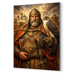 Yaroslav the Wise with falcon and law code metal print mockup