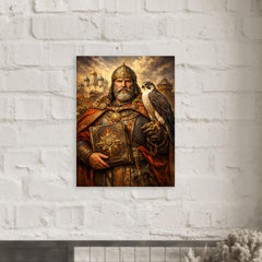 Yaroslav the Wise with falcon and law code metal print mockup