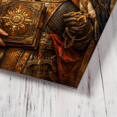 Yaroslav the Wise with falcon and law code metal print mockup