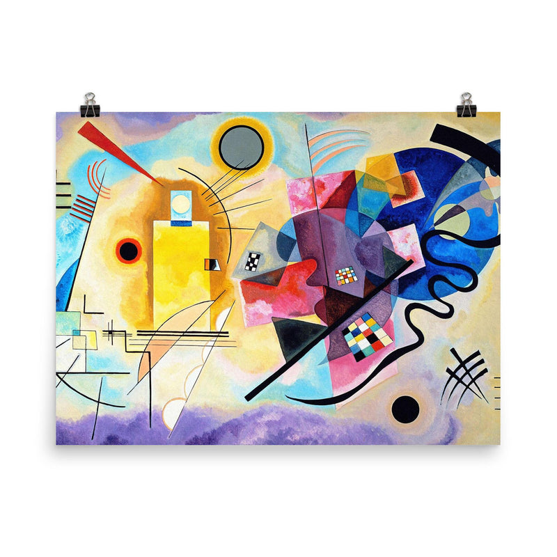 Yellow, Red and Blue by Wassily Kandinsky poster on a plain backdrop in size 8
