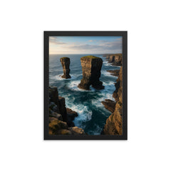 Yesnaby Sea Stacks Orkney Scotland framed print on a plain backdrop in size 12"x16".